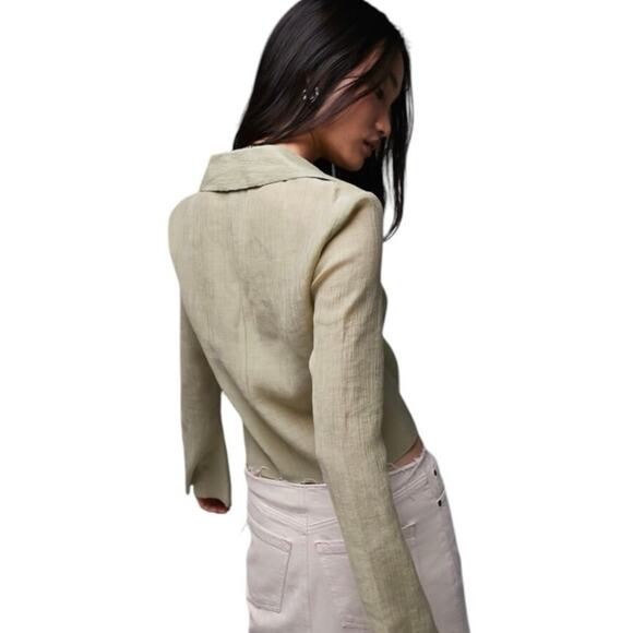 Topshop Khaki Wrap Blouse Collared Long Sleeve Side Tie Top NWT Size 12 - Picture 3 of 8